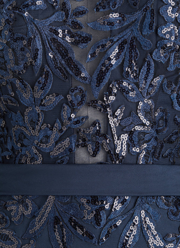 Robe de Soirée Longue Bleue En Dentelle Élégante - gallery 4