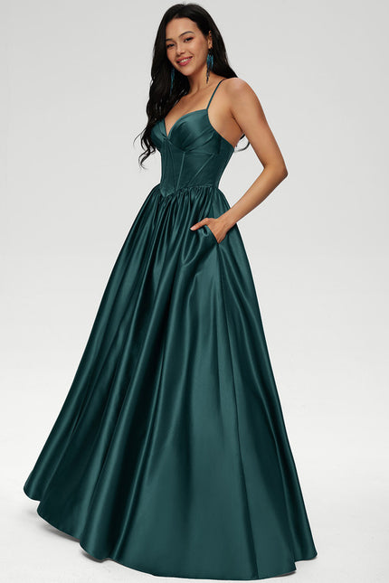 Robe de Soirée Émeraude Satinée - gallery 1