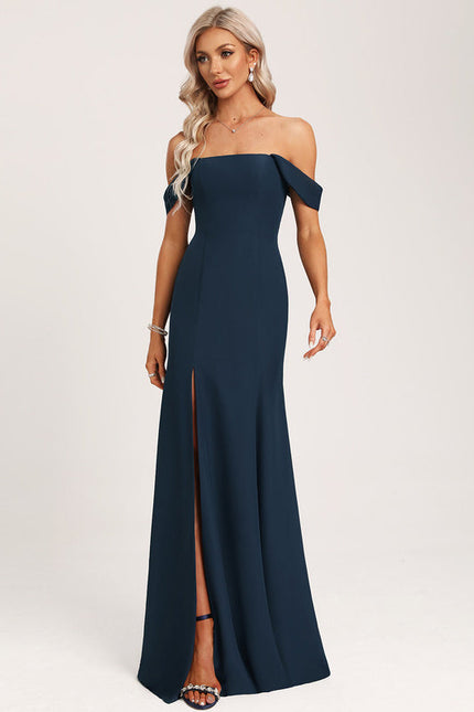 Robe de Soirée Longue Bleue Sirène Épaules Dénudées - gallery 2