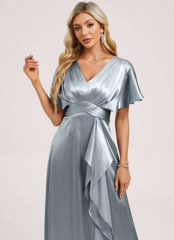 Robe de Soirée Satin Vert Pâle - gallery 3
