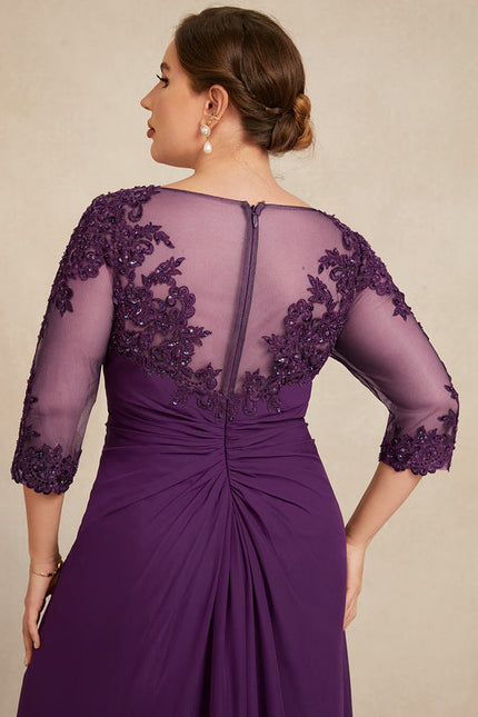 Robe de Soirée Longue Bordeaux En Mousseline Dentelle Perles - gallery 9