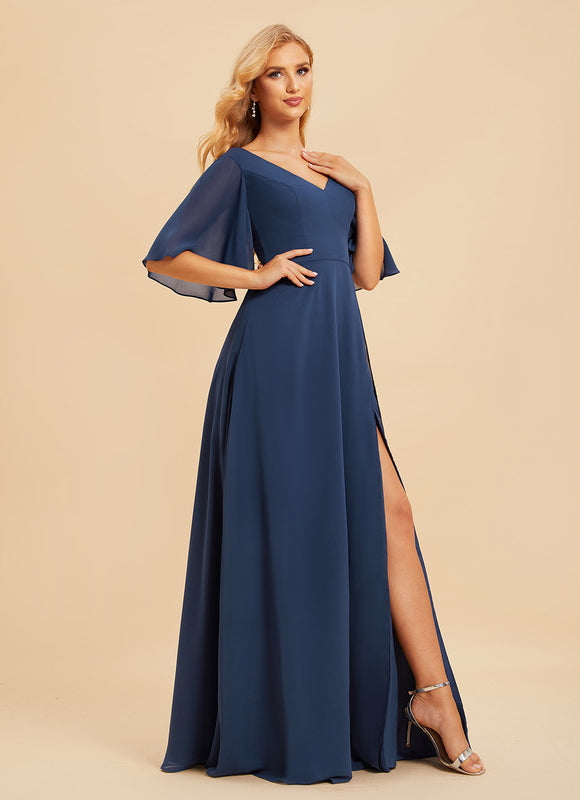 Robe de Soirée Mousseline Beige - gallery 3