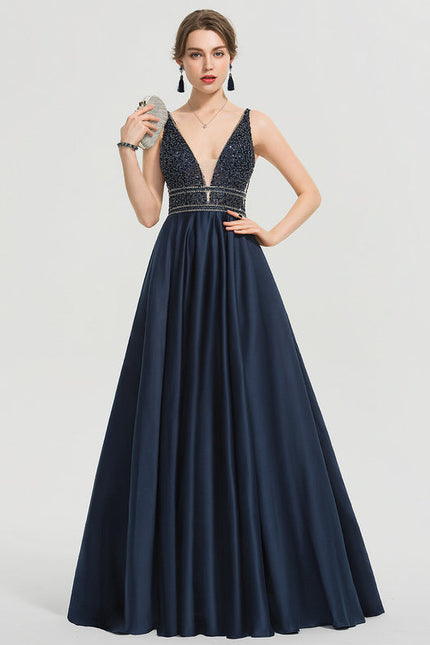 Robe de Soirée Longue Bleue Princesse Perles Paillettes - gallery 3