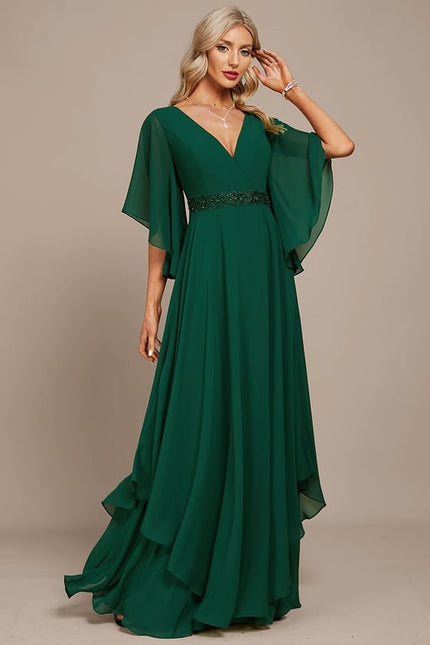 Robe de Soirée Émeraude Flottante