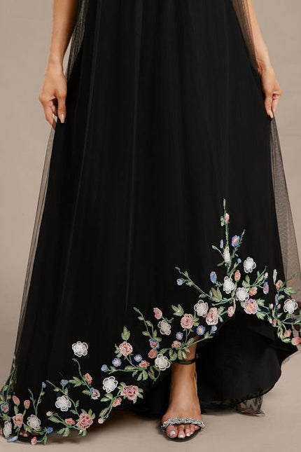 Robe de Soirée Noire Florale Asymétrique - gallery 6