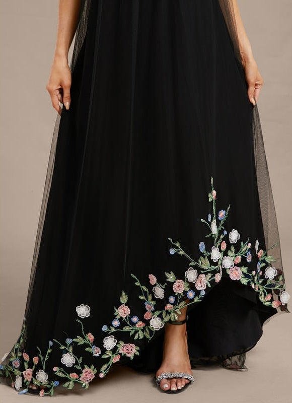 Robe de Soirée Noire Florale Asymétrique - gallery 6