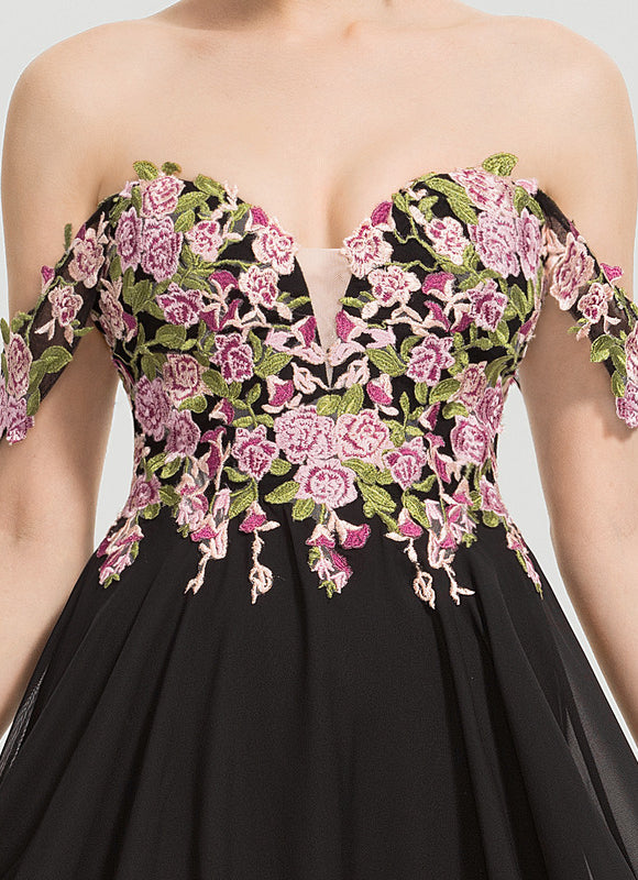 Robe de Soirée Longue Noire Princess Dentelle Floral - gallery 1