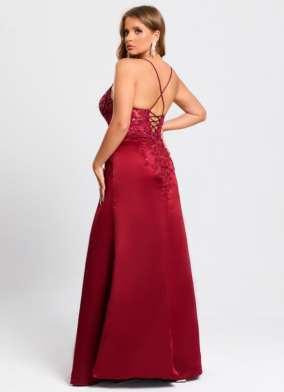 Robe de Soirée Satin Rubis Élancé - gallery 8