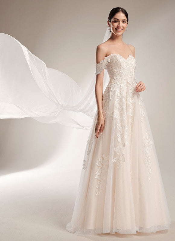 Robe de Soirée Longue Blanche Mariage Dentelle Epaule Dénudée