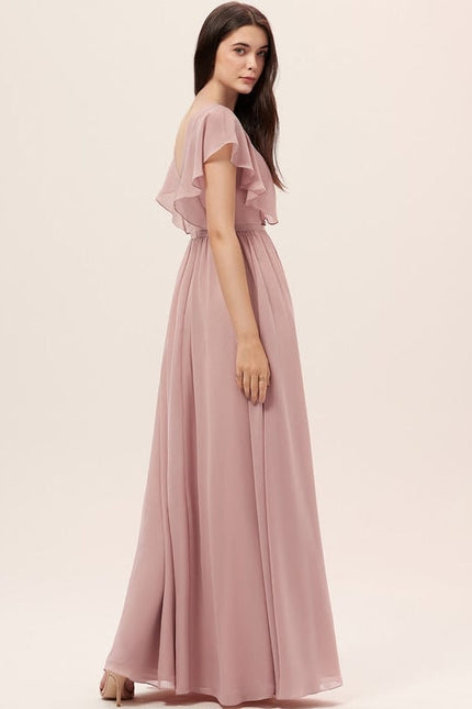 Robe de Soirée Mousseline Beige - gallery 1