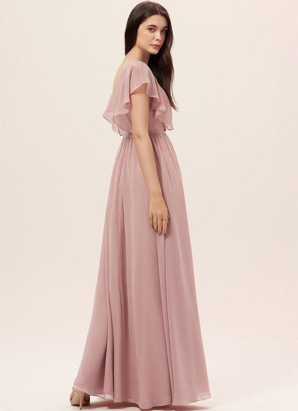 Robe de Soirée Mousseline Beige - gallery 1