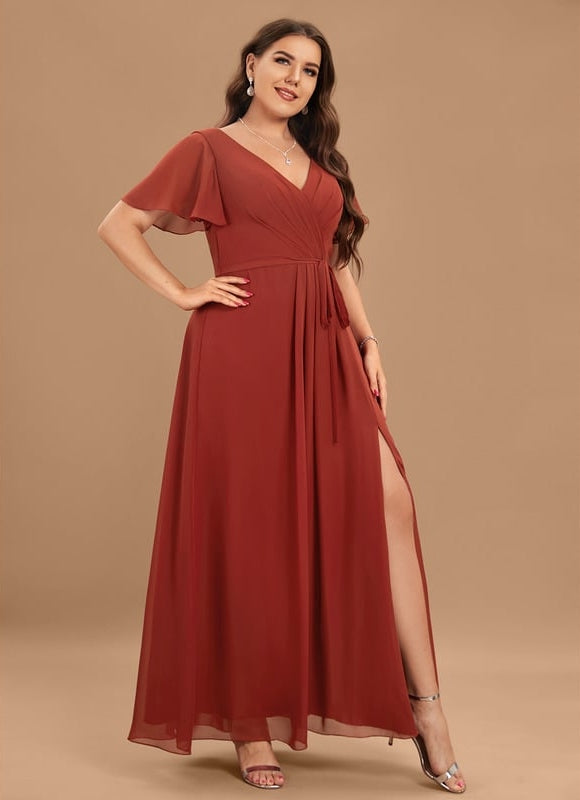 Robe de Soirée Mousseline Beige - gallery 8