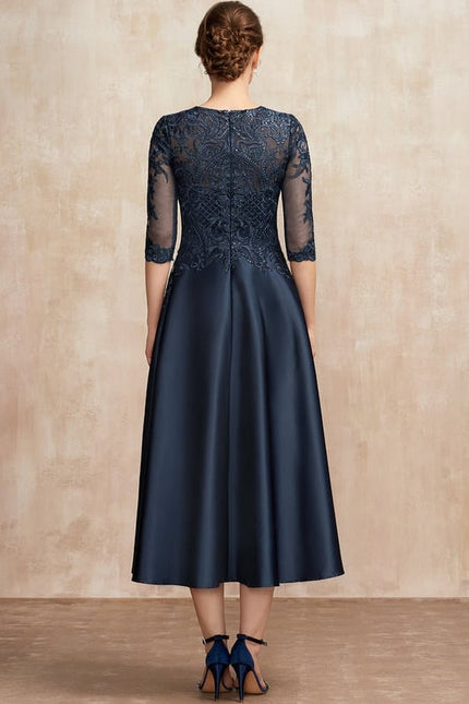 Robe de Soirée Longue Bleue Satin Dentelle Paillettes - gallery 5