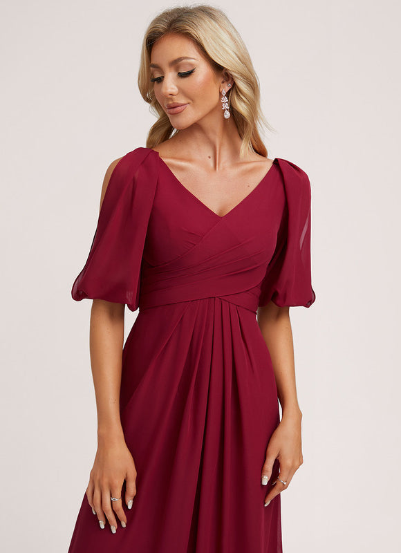 Robe de Soirée Mousseline Beige - gallery 5