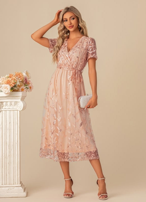 Robe De Soirée Dentelle Rose - gallery 4