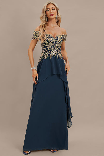 Robe de Soirée Élégance Marine Brodée