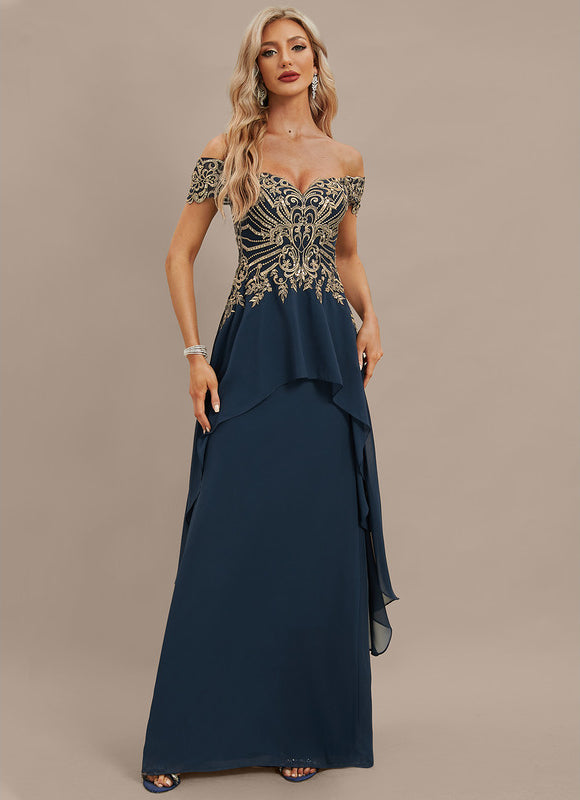 Robe de Soirée Élégance Marine Brodée