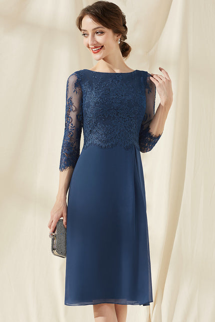 Robe de Soirée Longue Bleu Dentelle Mousseline - gallery 1