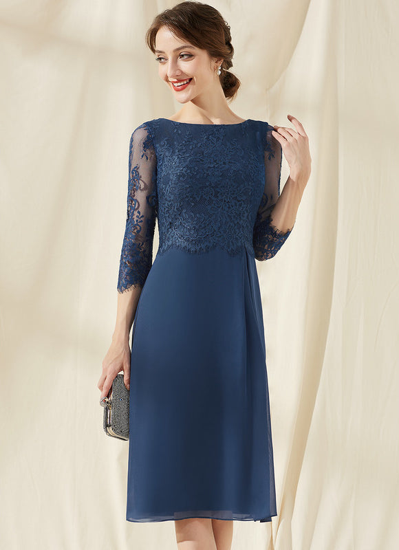 Robe de Soirée Longue Bleu Dentelle Mousseline - gallery 1