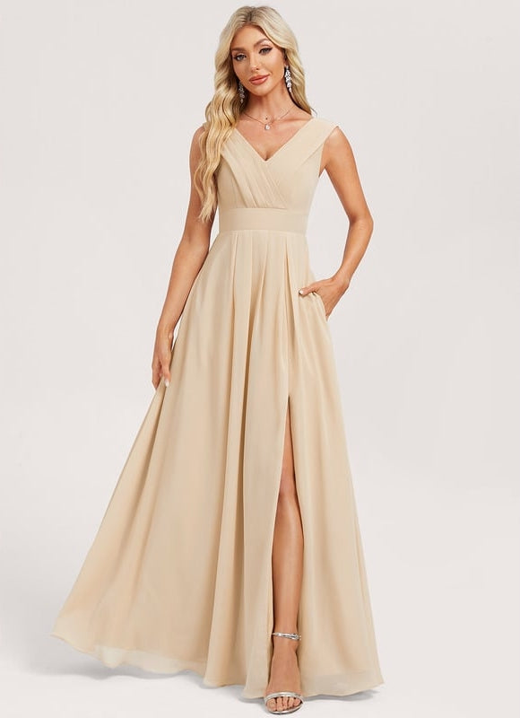 Robe de Soirée Mousseline Beige
