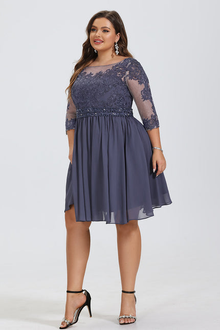 Robe de Soirée Longue Bleue Dentelle Mousseline Élégante - gallery 6