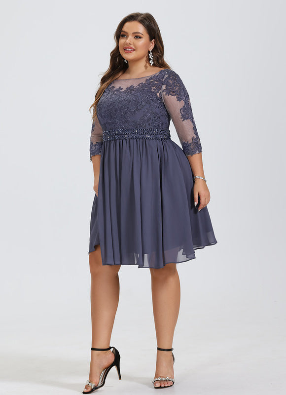 Robe de Soirée Longue Bleue Dentelle Mousseline Élégante - gallery 6