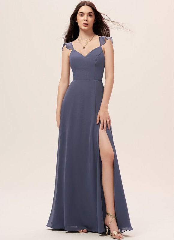 Robe de Soirée Mousseline Beige - gallery 1