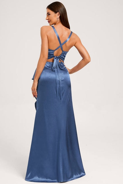 Robe de Soirée Satin Bleu Élégant - gallery 2