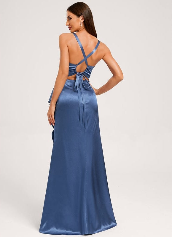 Robe de Soirée Satin Bleu Élégant - gallery 2