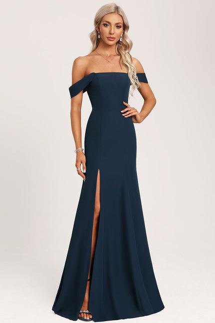 Robe de Soirée Longue Bleue Sirène Épaules Dénudées