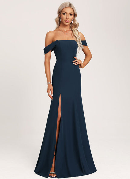 Robe de Soirée Longue Bleue Sirène Épaules Dénudées
