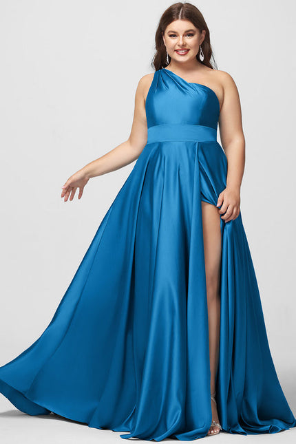 Robe Longue Bleu Satin Balayeuse Bal De Soirée - gallery 4