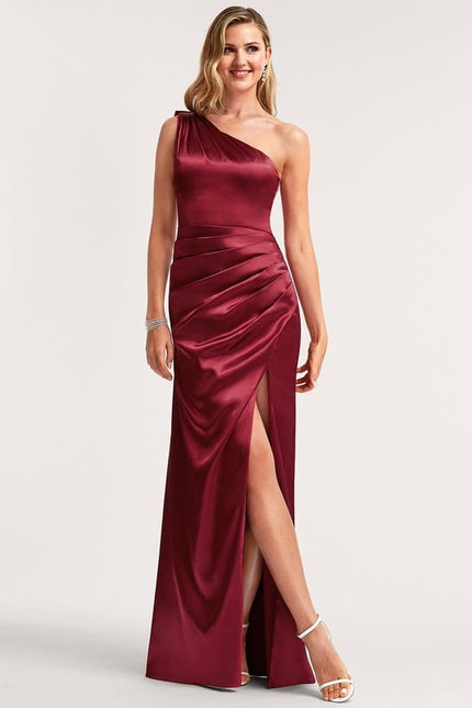 Robe de Soirée Asymétrique Satin Rubis - gallery 2