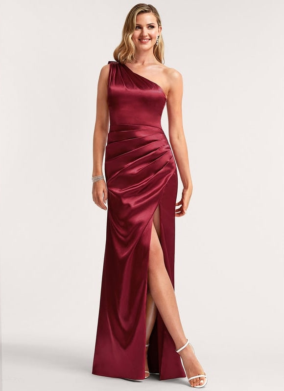 Robe de Soirée Asymétrique Satin Rubis - gallery 2