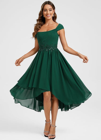 Robe de Soirée Asymétrique Émeraude