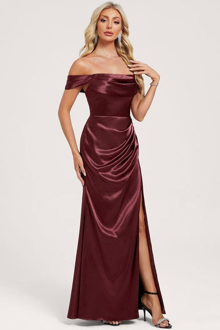 Robe de Soirée Satin Bordeaux Élégante - gallery 2