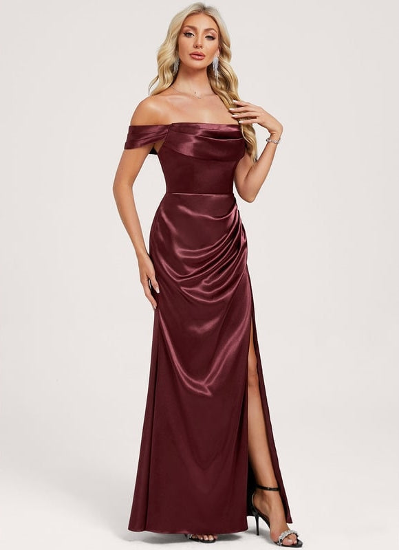 Robe de Soirée Satin Bordeaux Élégante - gallery 2