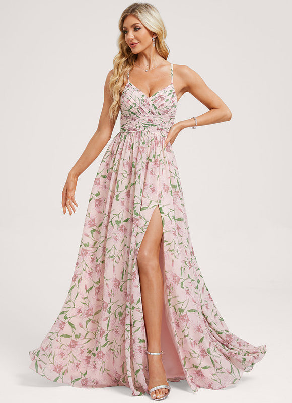 Robe de Soirée Mousseline Beige