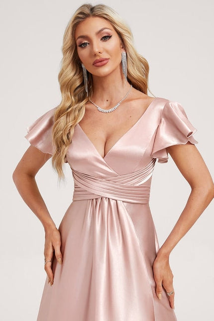Robe de Soirée Satin Vert Pâle - gallery 3