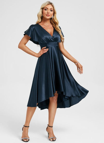 Robe de Soirée Satin Asymétrique Marine