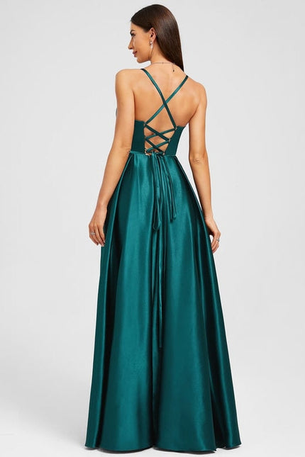 Robe de Soirée Satin Émeraude - gallery 1