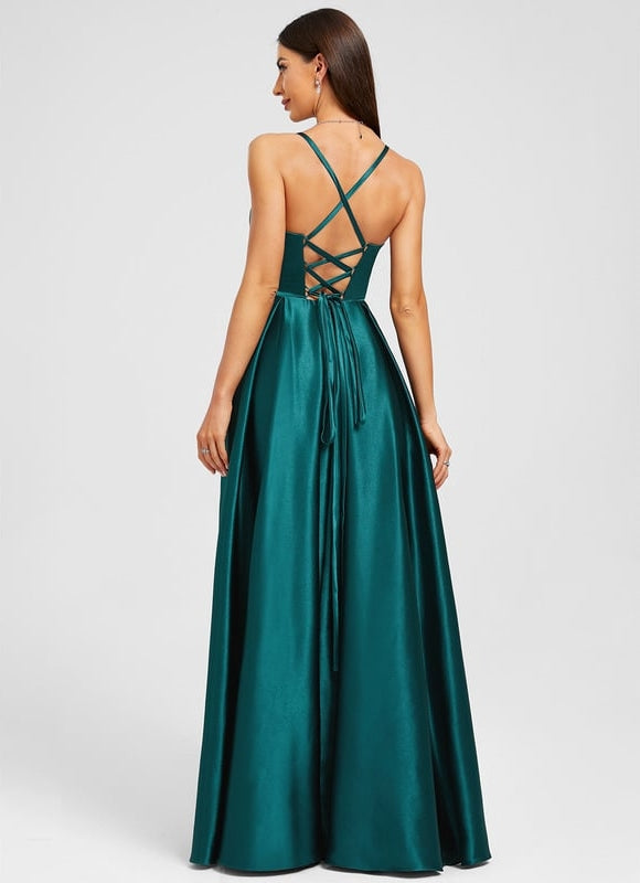 Robe de Soirée Satin Émeraude - gallery 1
