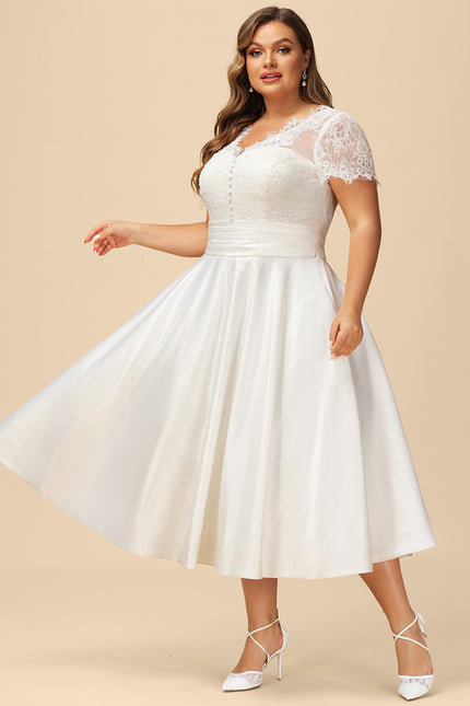 Robe de Soirée Longue Blanche En Satin Et Dentelle - gallery 5
