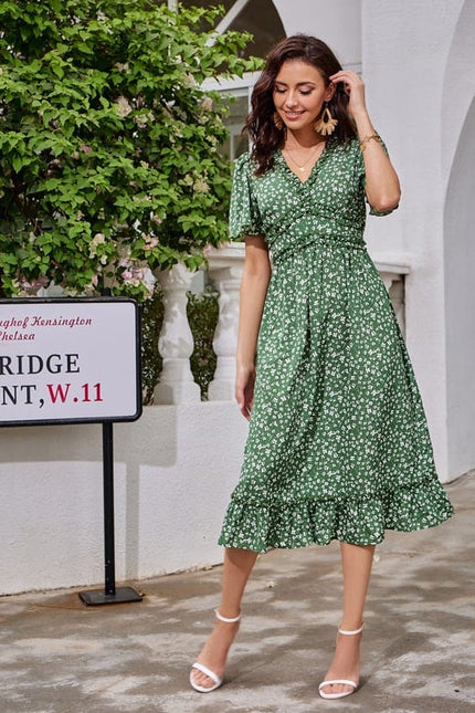 Robe de Soirée Verte Fleurie - gallery 2