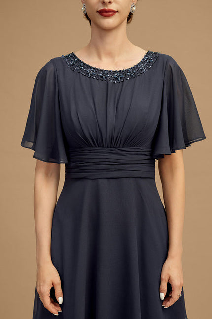 Robe de Soirée Longue Bleue De Cérémonie Plissée À Paillettes - gallery 3