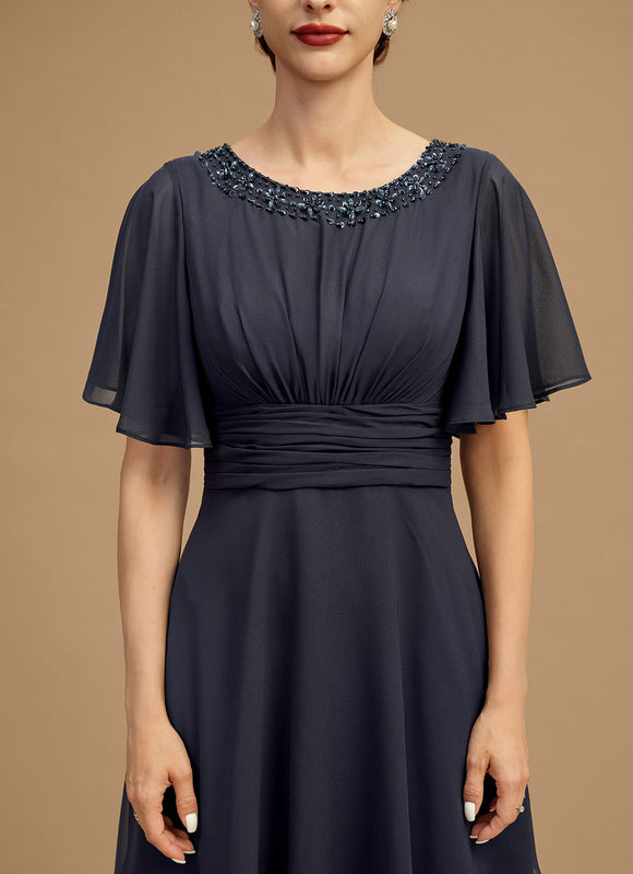 Robe de Soirée Longue Bleue De Cérémonie Plissée À Paillettes - gallery 3