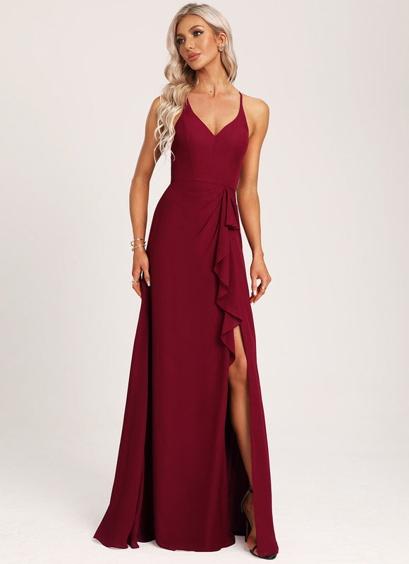 Robe de Soirée Mousseline Beige - gallery 5
