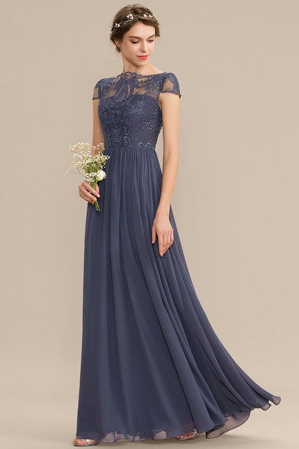 Robe de Soirée Longue Bleu Marine Dentelle Mousseline - gallery 6