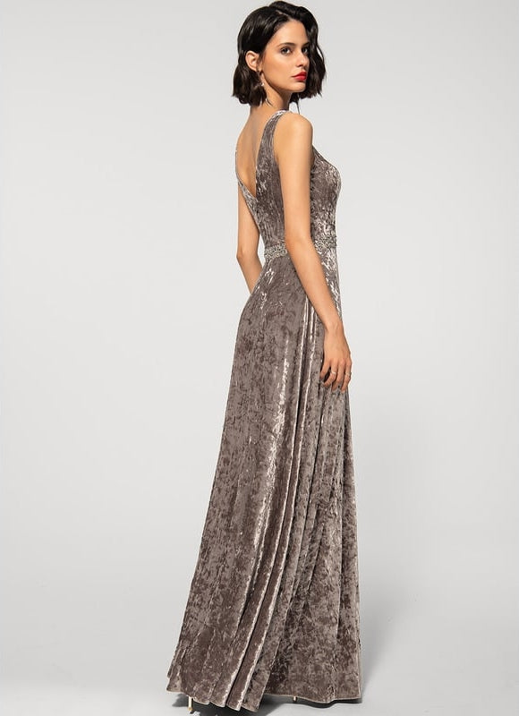 Robe de Soirée Velours Sable Chic - gallery 1