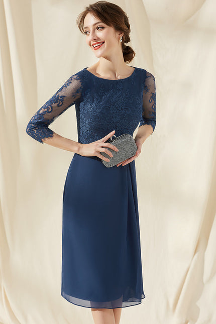 Robe de Soirée Longue Bleu Dentelle Mousseline - gallery 3